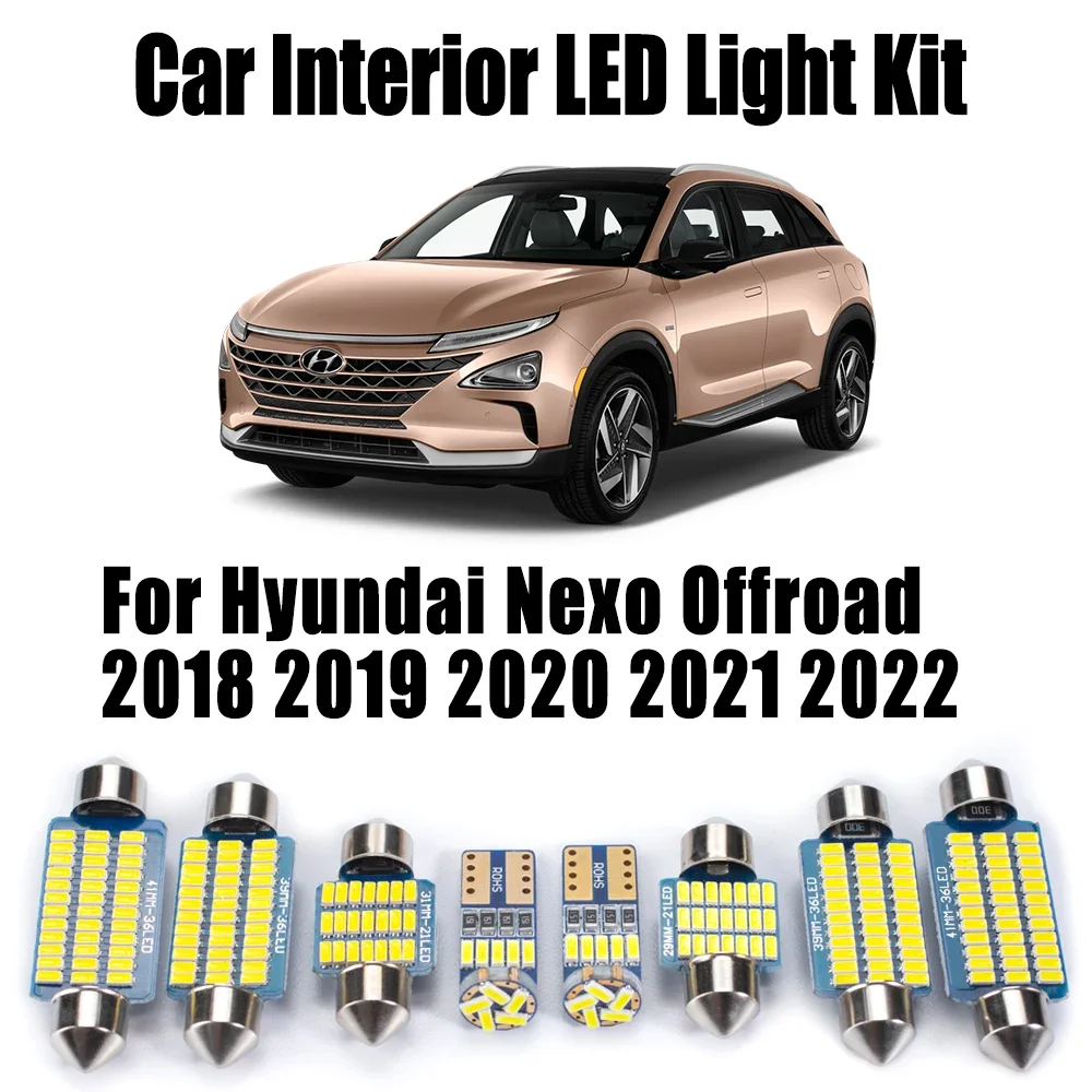 7Pcs For Hyundai Nexo Offroad 2018 2019 2020 2021 2022 Vanity Mirror Light Canbus LED Interior Car License Plate Bulbs Kit