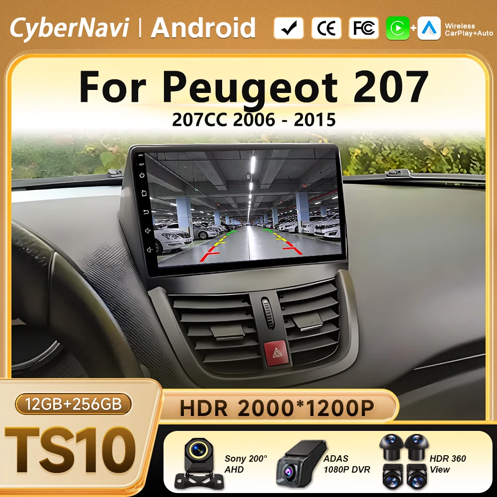Radio estéreo para coche Peugeot 207 207CC 2006 - 2015 Android 16 Auto Wireless Carplay, unidad principal multimedia, reproductor de vídeo, sin 2din