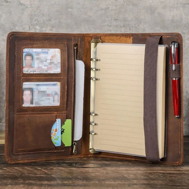 A+ A5 Genuine Leather Conference Folder Business Document Case Portfolio Organizer