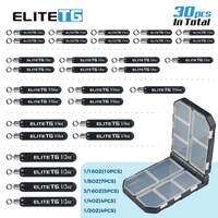 Elite TG 30pcs Combo Tungsten Skinny Shot Sinker Weights,1/16~1/2oz Bass Bream Sunfish Free Rig Fishing Lure Hooks