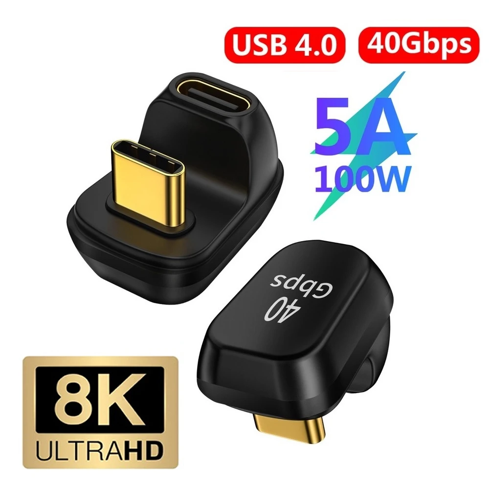 40Gbps Mini USB C Right Angle Adapter U-Shape Thunderbolt3 USB C to Type C Adapter Connector USB4.0 8k@60hz 100w Fast Charging