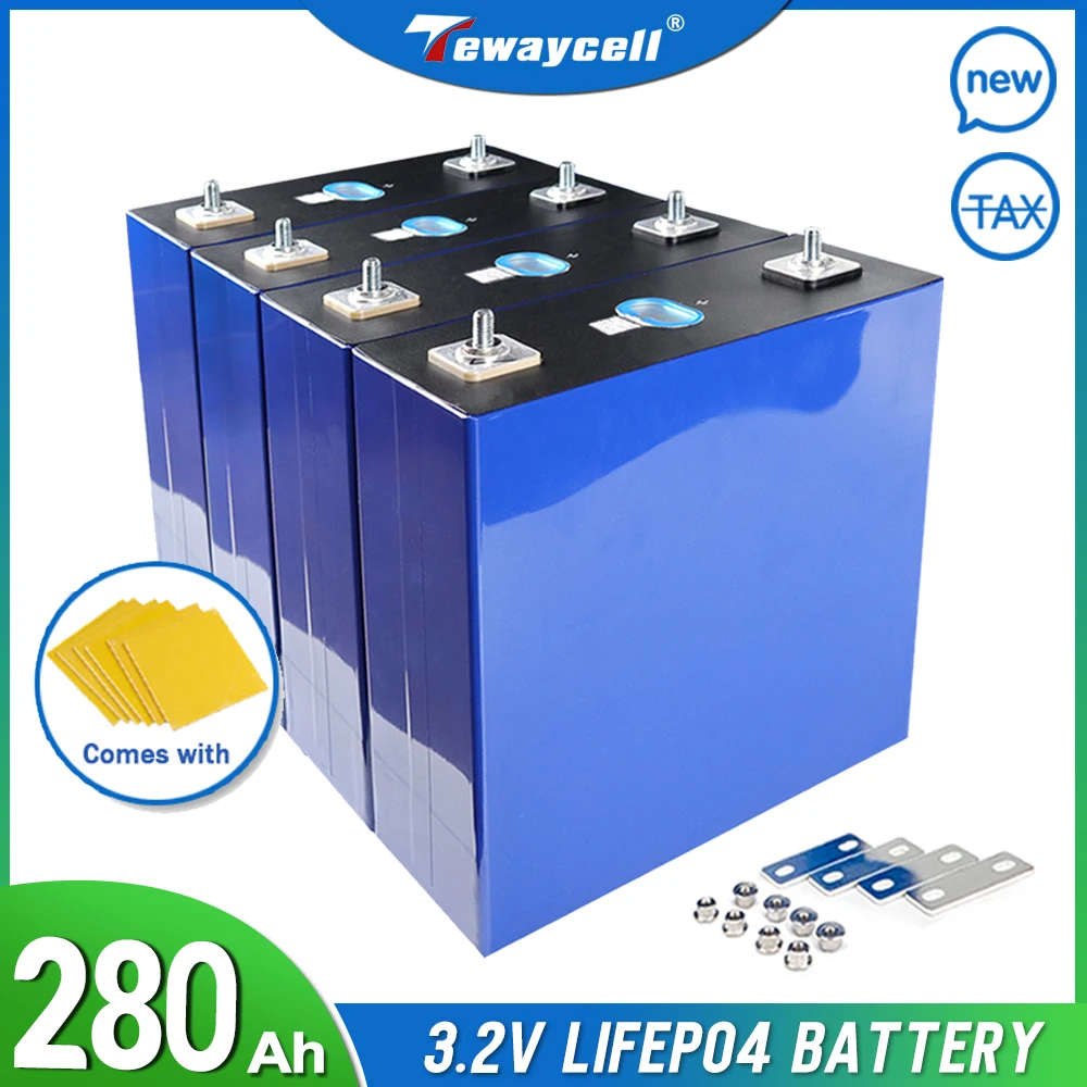 Tewaycell 280Ah 3,2V LiFePO4 Batterie Klasse A 100% Ausreichende Kapazität Wiederaufladbare Zellenpacks DIY 12V 24V 48V Solarenergie