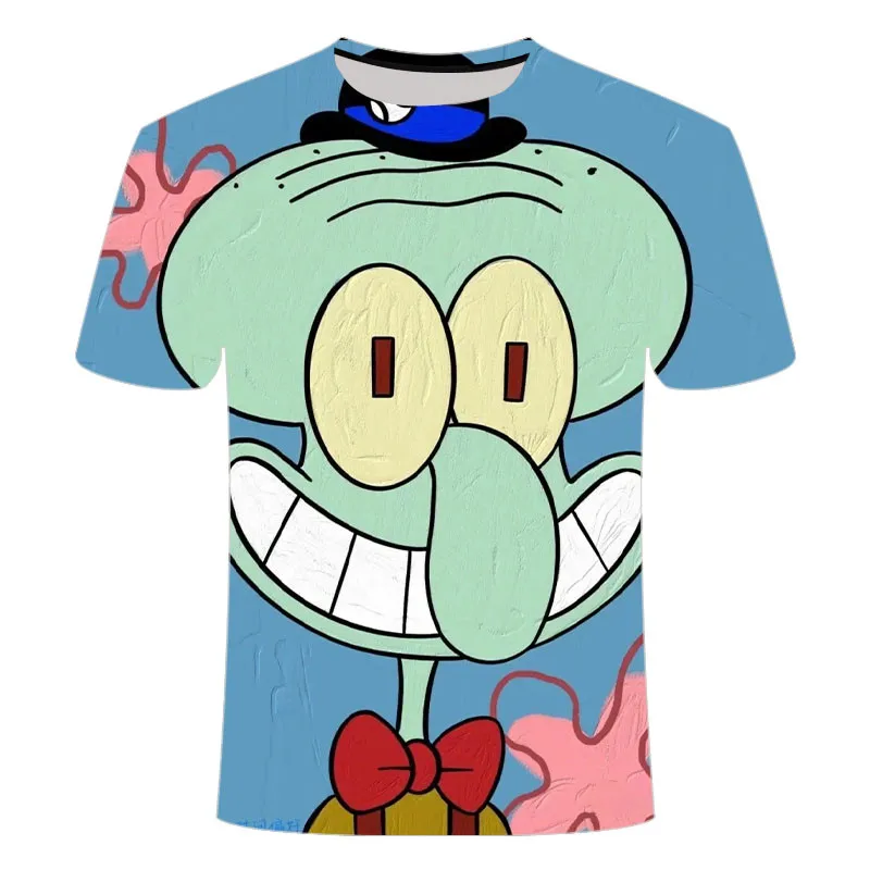 2026 Summer New 3D Printed SpongeBob SquarePants Series Octopus Brother Funny T-shirt Children's Parent Child Short Sleeve