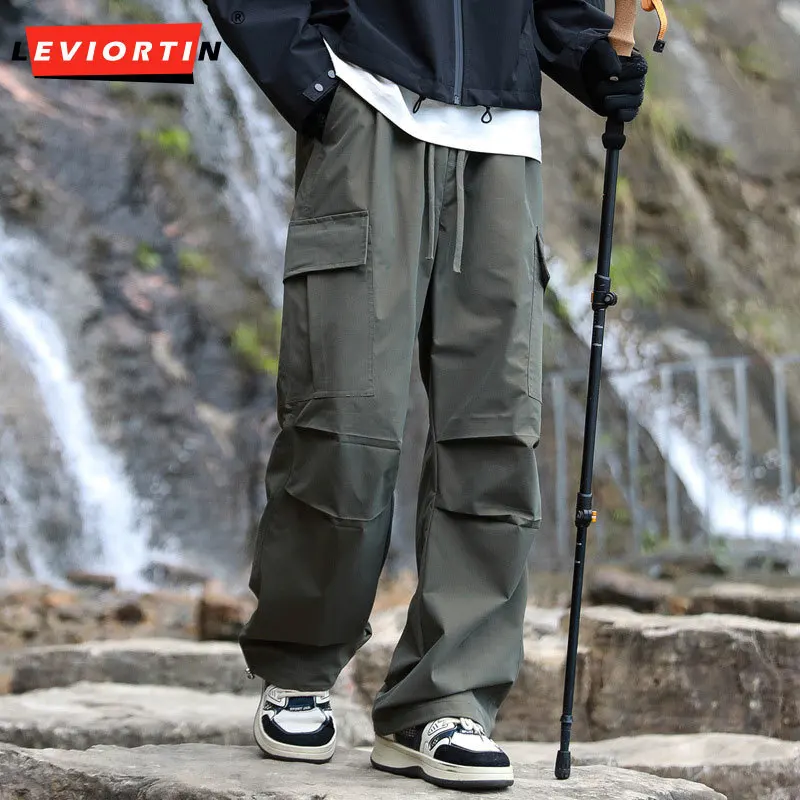 

Мужская корейская версия модных городских свободных повседневных брюк в стиле папы с широкими штанинами и несколькими карманами, рабочие брюки в стиле хип-хоп Aceca для толстяков