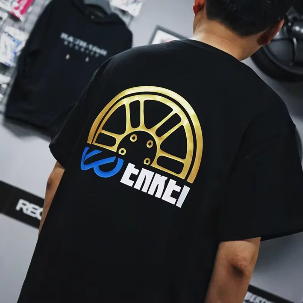 2026 New Motorcycle Culture Short Sleeve Top JDM Modified ENKEI Spinning Wheel RPF1 Print Japanese Car Theme T-shirt