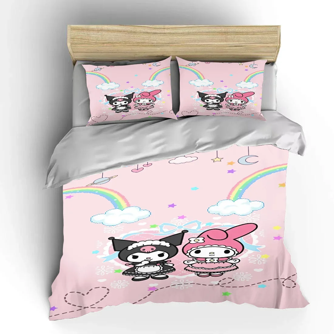 

Kuromi Sanrio Fashion Bedding Set Children 3 Pieces Set King Size Baby Bed Set US Twin Adult Bed Cover Bedroom Decor Duvet Gift