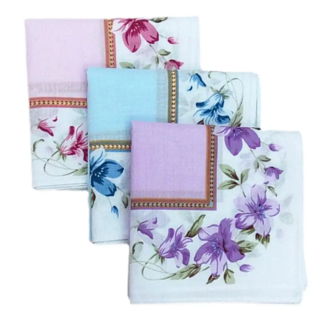 12Set Cotton Floral Print Handkerchiefs Pocket Hanky Hankie Kerchiefs Towel