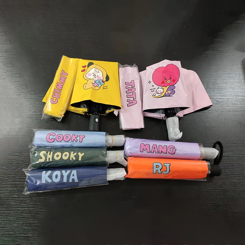New Bt21 Fully Automatic Umbrella Kawaii Cartoon Tata Summer Rain or Shine Foldable Portable Uv Protection Sunshade girl Gift