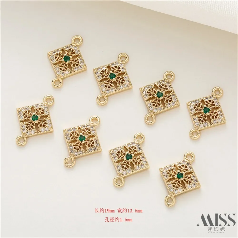 

14K Gold-plated Pendant with Zircon Diamond Shaped Double Hanging Rings DIY Handmade Connection Bracelet Necklace Accessories