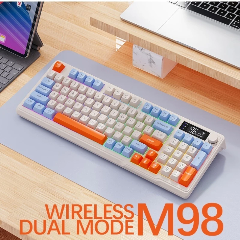 Free Wolf M96 Wireless Keyboard Bluetooth Dual-Mode Mechanical Feel Keyboard Pbt Ball Hat  Display Screen Knob Gaming Keyboard