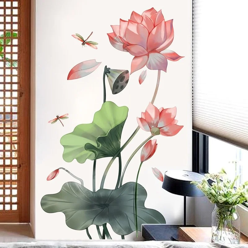 

Creative Lotus Dragonfly Wall stickers living room wall background Bedroom decoration wallpaper Home Decor Removable Art sticker