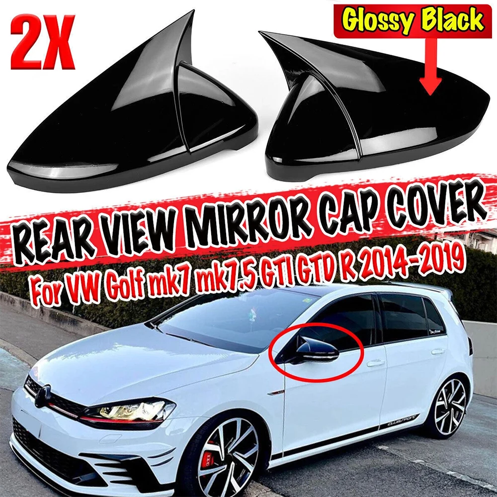 

1Pair Left Right Gloss Black Wing Mirror Cover Caps For VW Golf Mk7 Mk7.5 R GTI GTD 14-19 UK Rear View Mirror Cap Cover Parts