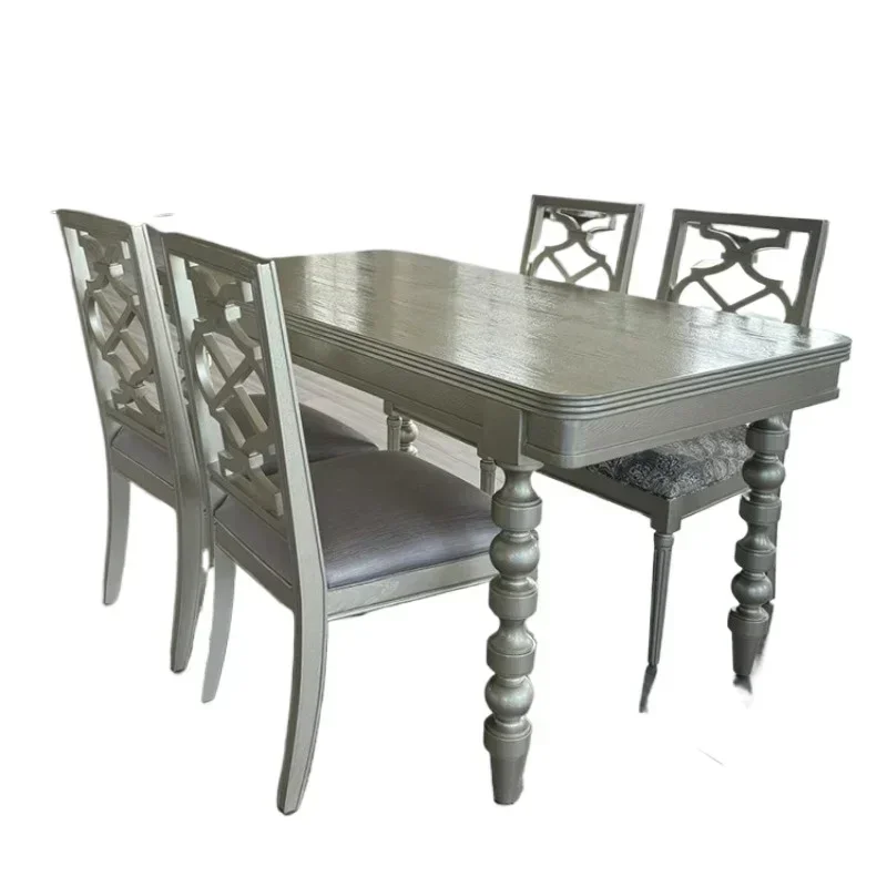 American light luxury champagne solid wood dining table and chair combination Morrie impression rectangular villa restaurant