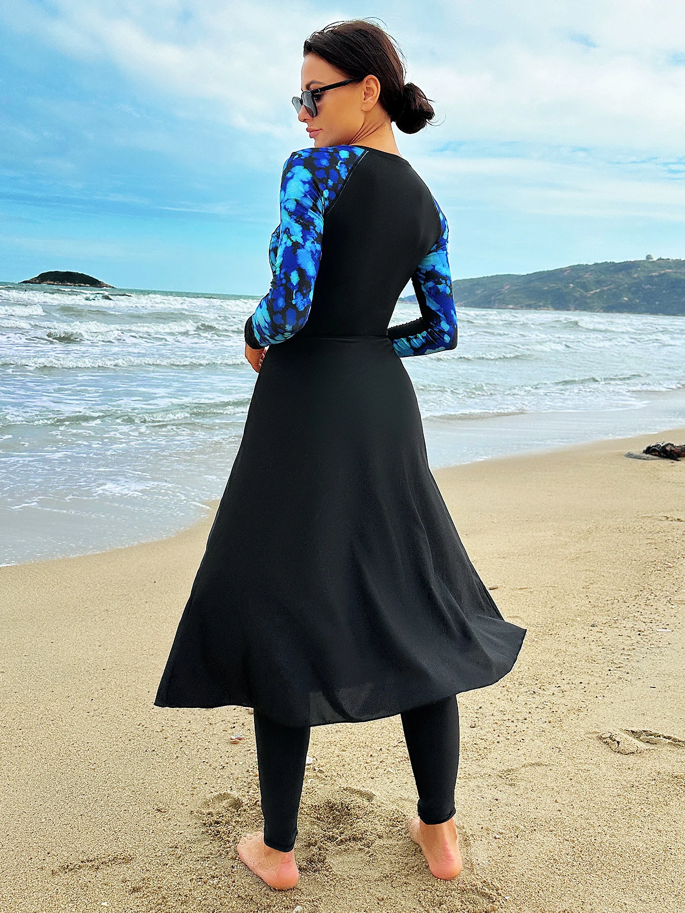 3pcs Muslim Burkini Modest swimsuit with Colorful Printed Long Sleeved Swimwear Beach swimsuit SPF50+ with Long Pant and Skirt image 2