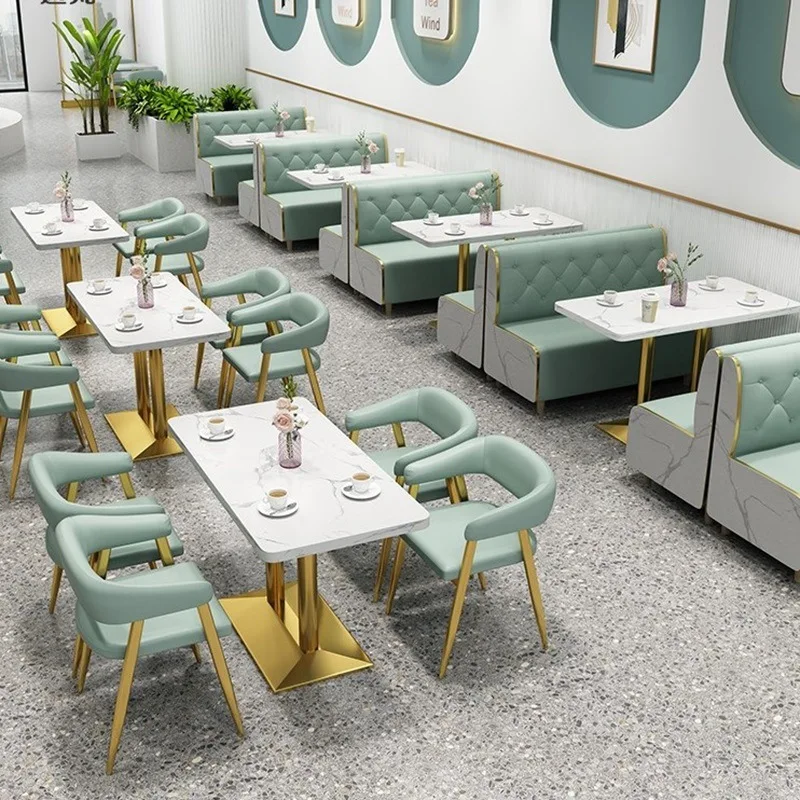 Coffee Shop Table and Chair Set, Solid Wood Frame, High-density Resilient Foam Filling, for Coffee Shops and Restaurants.