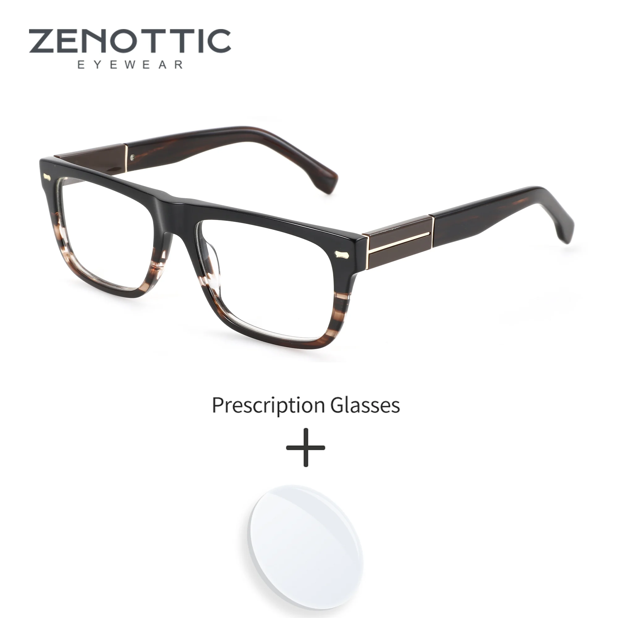 

ZENOTTIC M Size Mens Prescription Glasses Acetate Square Frame Photochromic Progressive Lenses