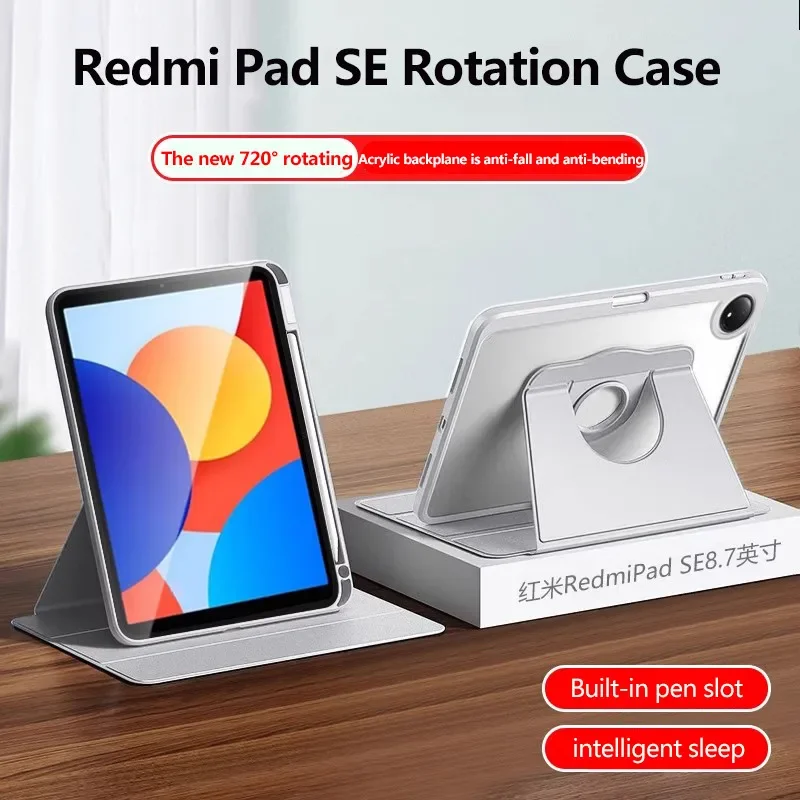 

Чехол для Xiaomi Redmi Pad SE 8,7, 4G, акриловый чехол с вращением на 360 градусов и подставкой для планшетов с держателем для карандашей, чехол для Redmi Pad SE 8 7