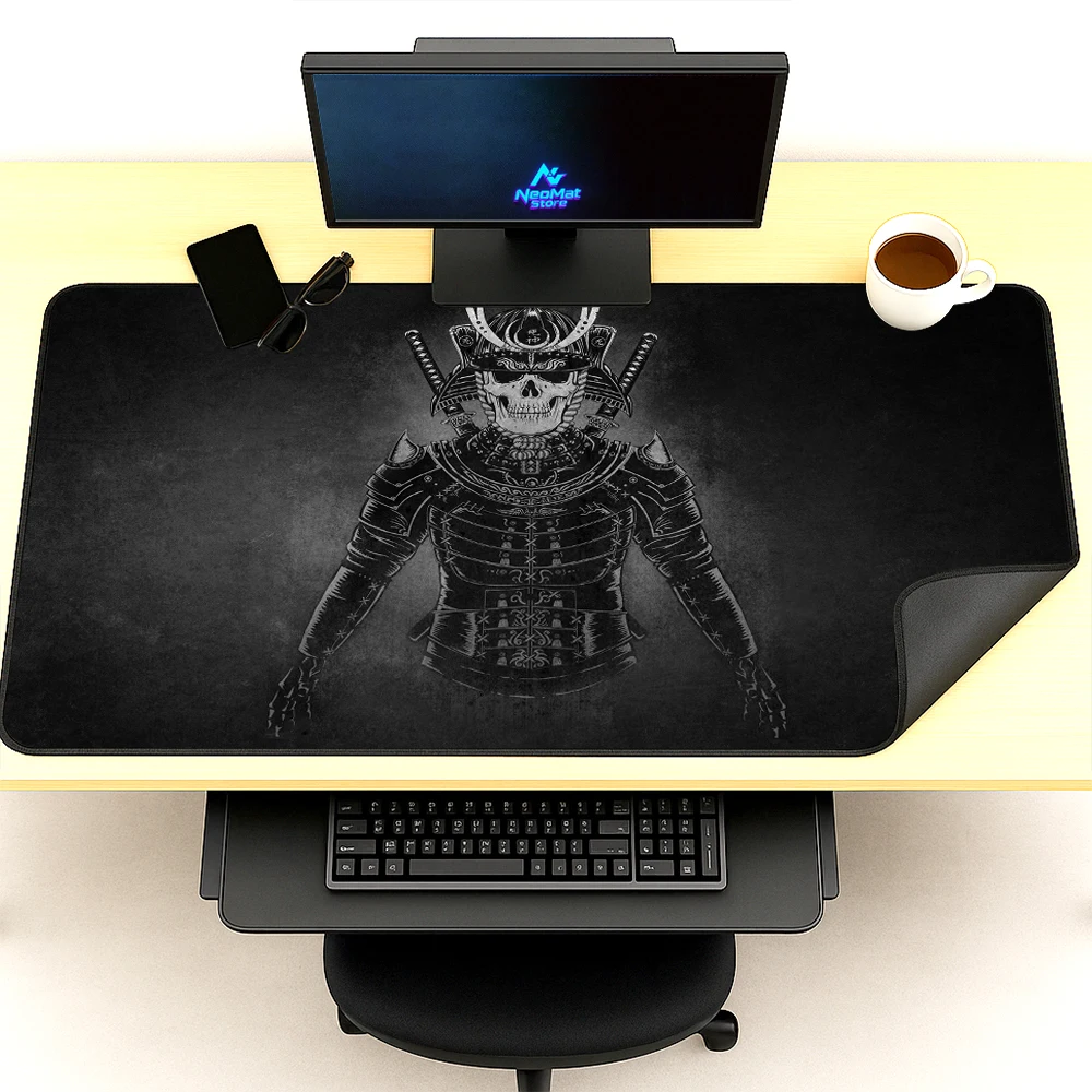 Skull Playmat Samurai Desk Black Gothic Gaming Accessories Gamers 1400x600mm Office Computer Thick Extra Large Extended Desk Mat