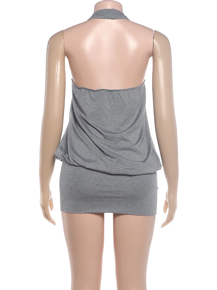 Weird Puss Modisches Einfaches Kleid für Damen, Herbst-Trend, Geraffter V-Ausschnitt, Ärmellos, Sexy, Mitternacht, Street-Party, Club, Pfirsichfarben, Figurbetont – Detail 6