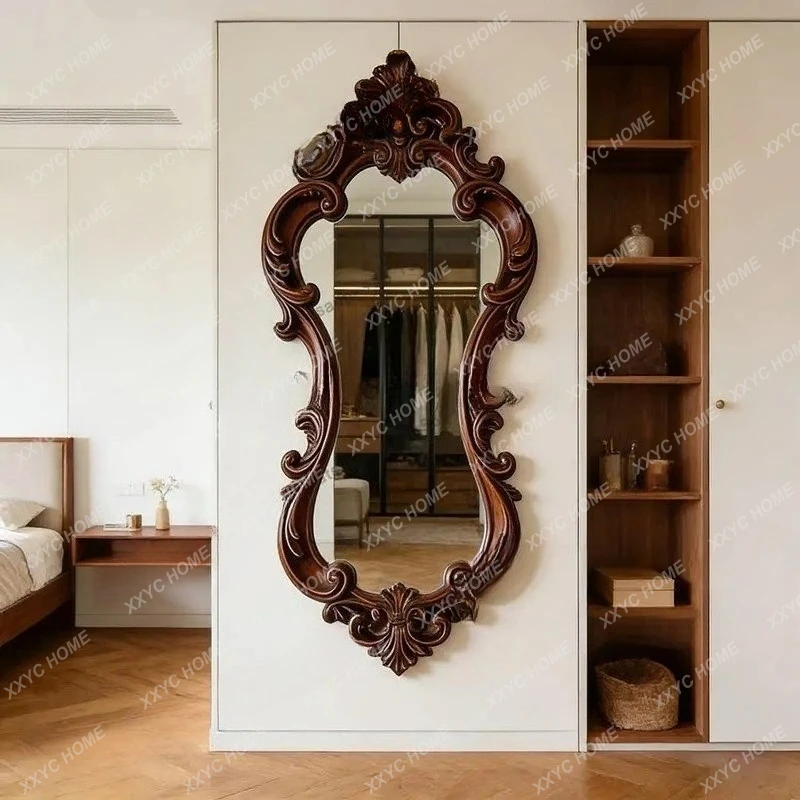 X-S retro carved full-length mirror new Chinese wall-mounted bedroom full-length mirror HG