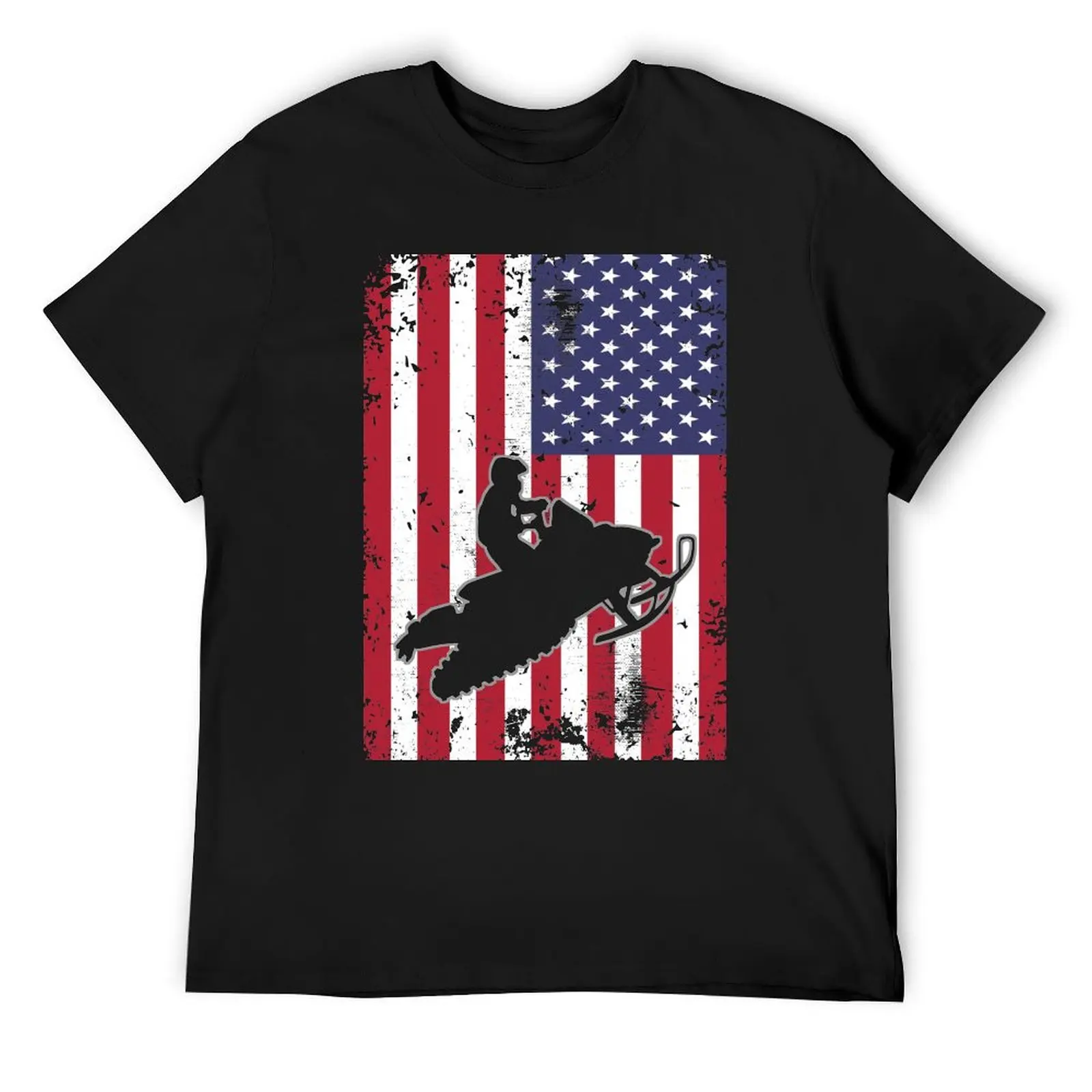 

snowmobile rider usa us flag sled vintage T-Shirt Short sleeve tee basketball graphic tees sweat mens workout shirts