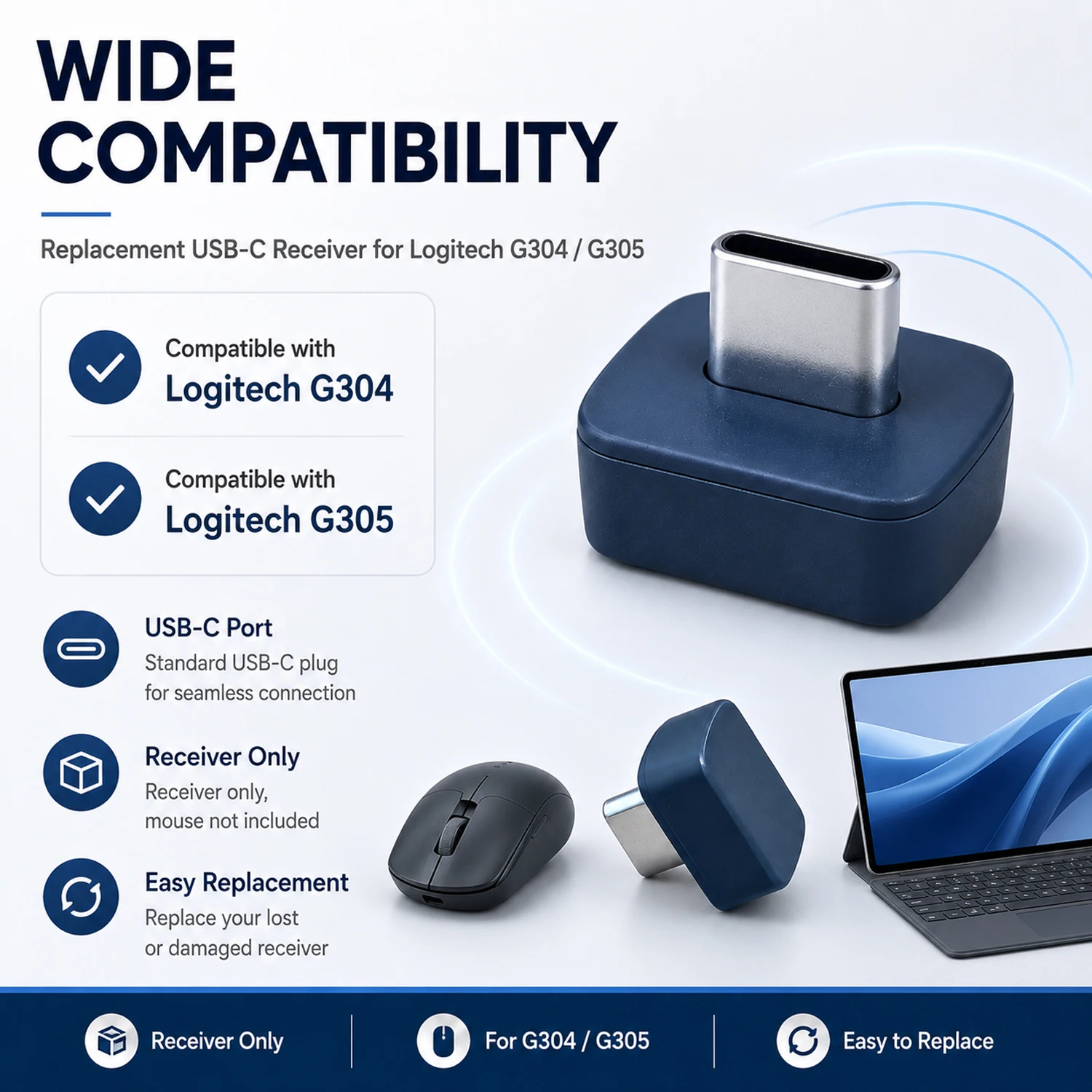 USB-C Wireless Mouse Receiver Compatible with Logitech G304/G305 Mice USB-C Receiver Mouse Replacement Part