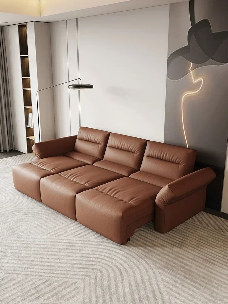 Italian minimalist modern simple living room leather multi-functional electric sofa bed translation sofa bed