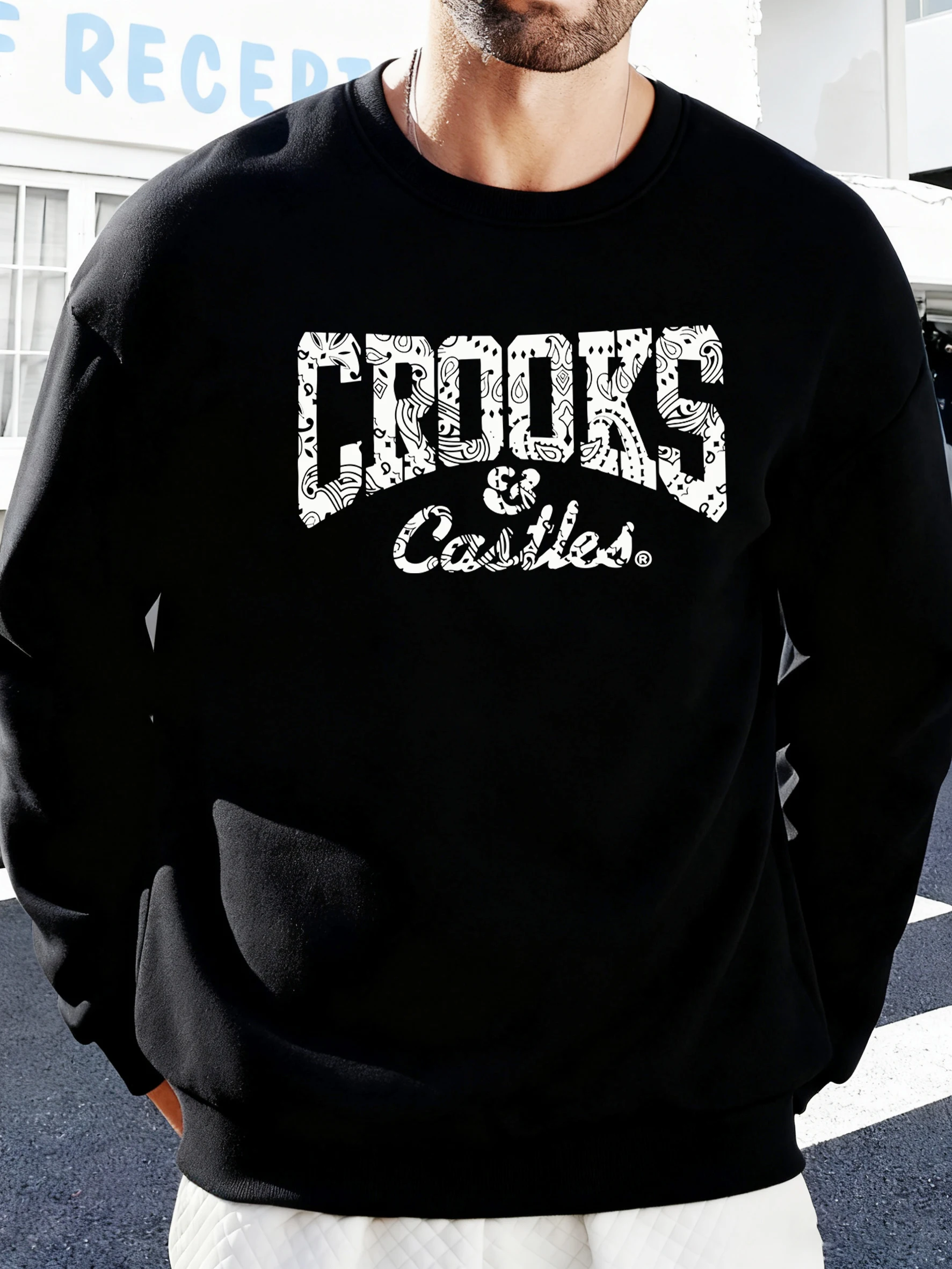 Crooks Castles Print Men Fashion Warm Pullovers Street Fleece