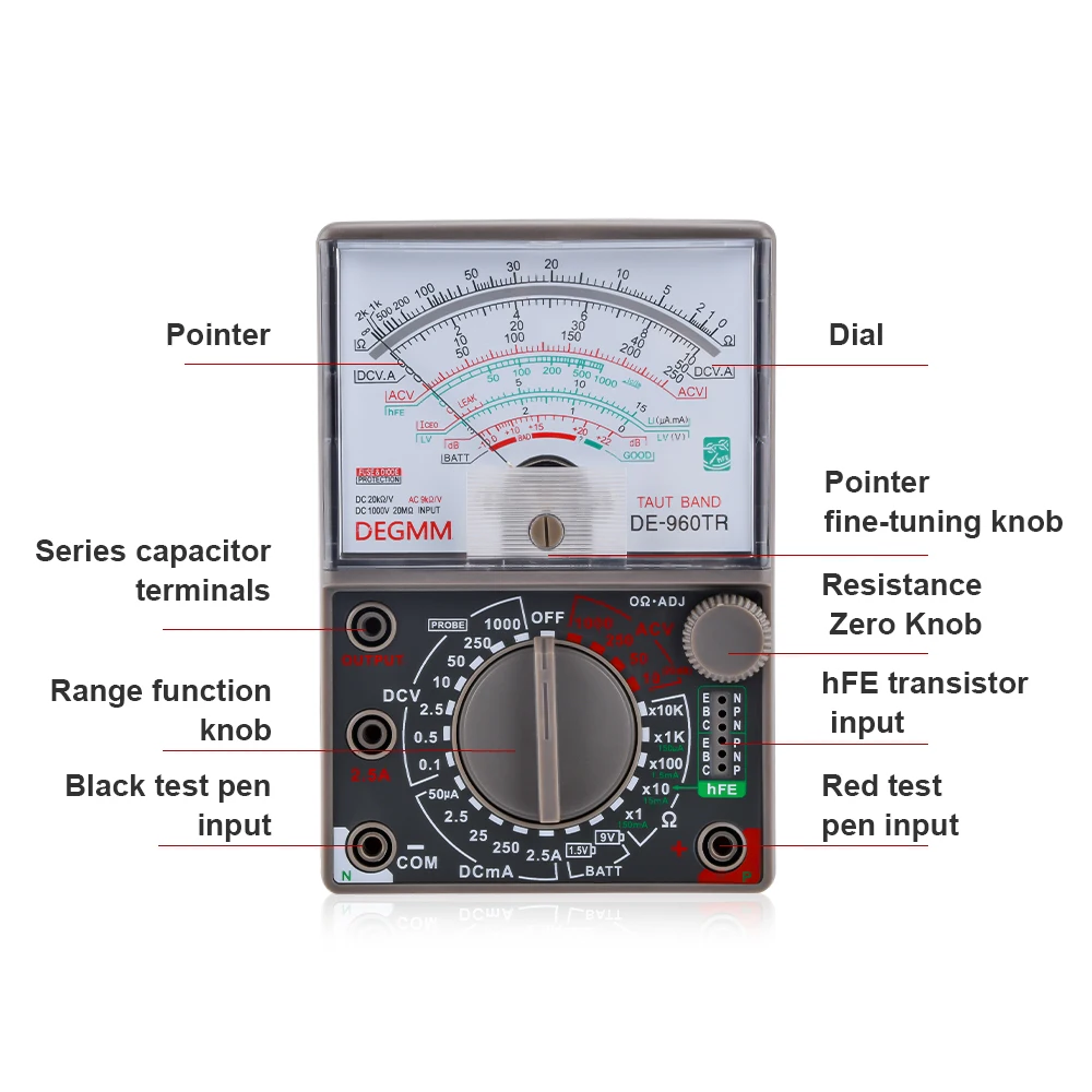 DE-960TR Pointer Mechanical Analog Multimeter Multi-Function AC/DC Volt Ohm Voltage Current Electrician Maintenance Test Meter