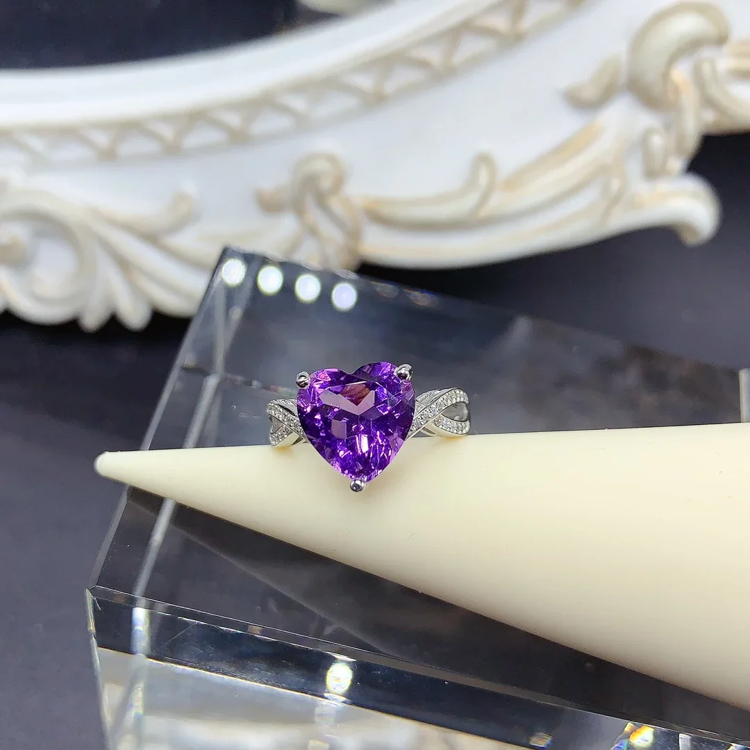 S925 Sterling Silver Natural new Heart ring set with amethyst ring Noble purple Seiko set high quality jewelry wedding