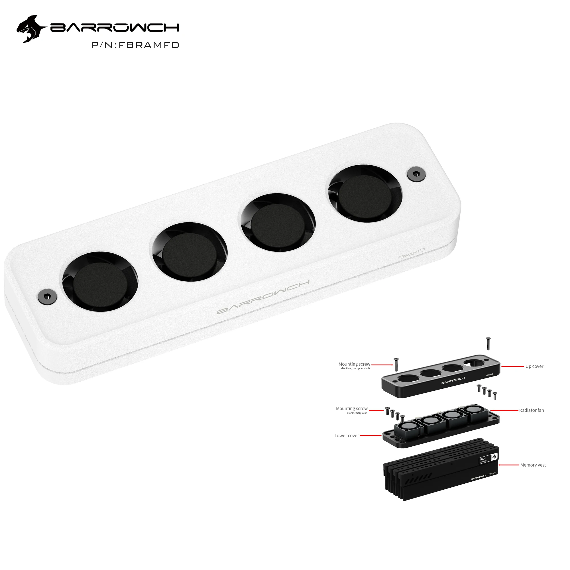 

Barrowch Air Cooled RAM Radiator Use for Computer Heat Dissipation Support 2pcs Or 4pcs Cover Black White FBRAMFD