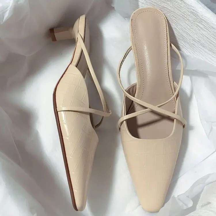 

2026 Summer New Women's Cross Strap Mule Shoes Square Toe Non-slip Sandals Elegant Office Ladies Dress Shallow Mouth