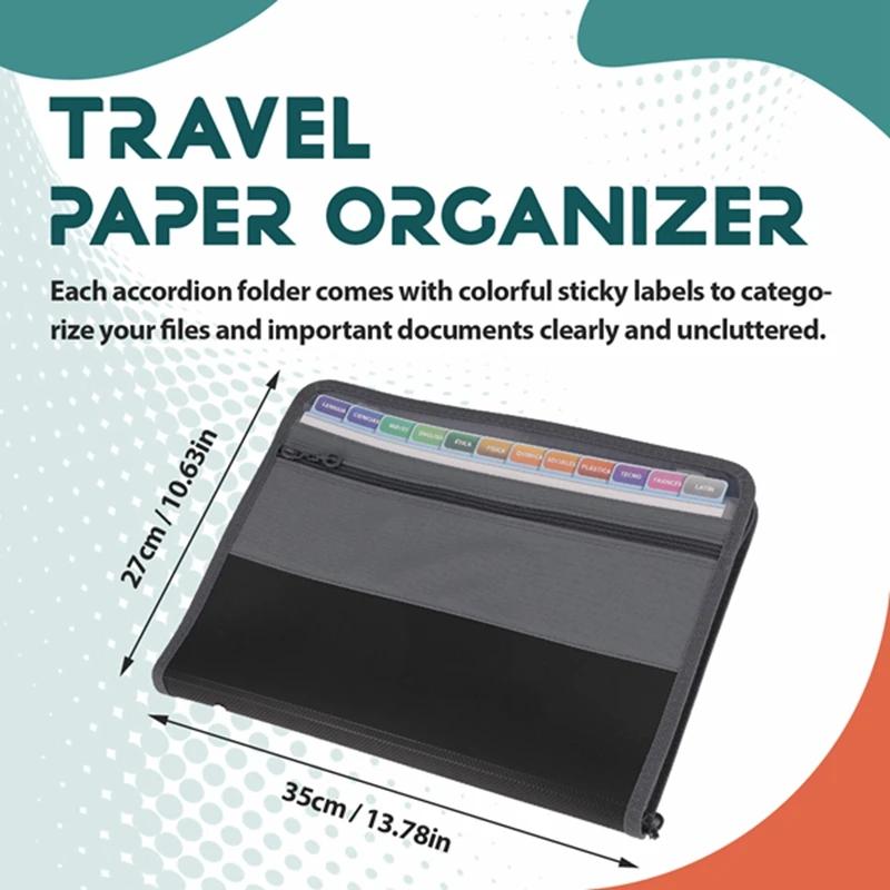 13 Pocket File Folder Storage Rack,File Box Storage Bag,With Zipper, Suitable For A4 Paper, Banknotes,Document Receipt