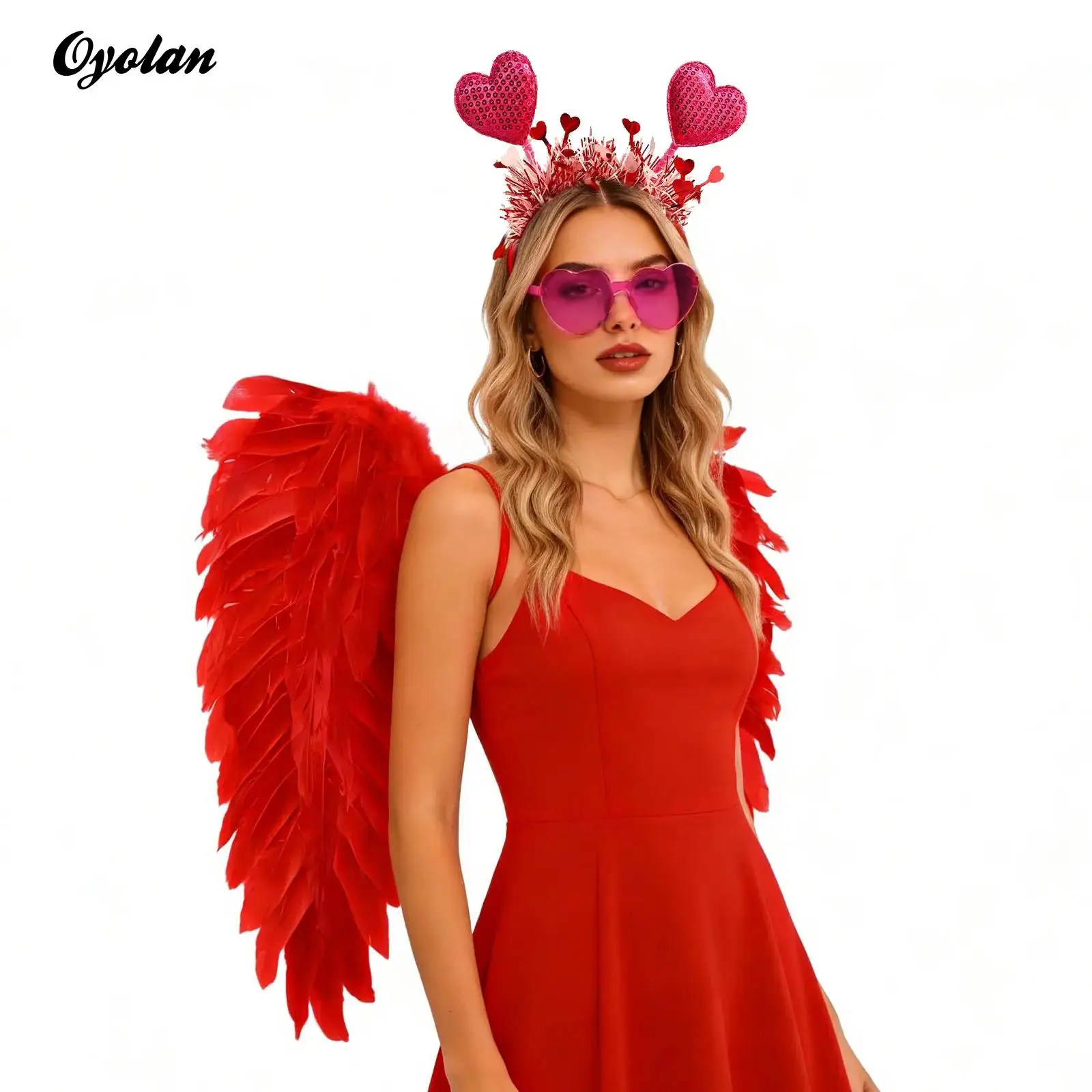 コスプレ ドレスアップ コスチューム アクセサリー 羽根 天使の羽 羽根 ヘッドバンド付き ハート型サングラスセット テーマパーティー用