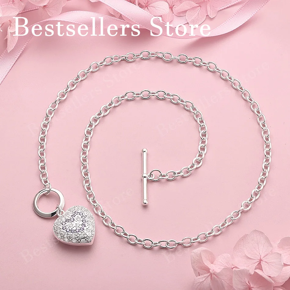 925 Sterling Silver Exquisite Heart Shape Zircon Necklace Women Fashion Party Engagement Gift Accessories