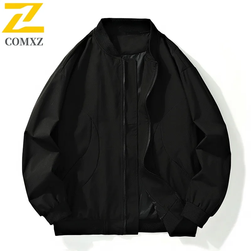 سترة COMXZ الواقية من الرياح بلون سادة وياقة بيسبول كاجوال للعمل والسفر للرجال سترة اسكواش للمشي لمسافات طويلة معطف خفيف الوزن ومتعدد الاستخدامات #5