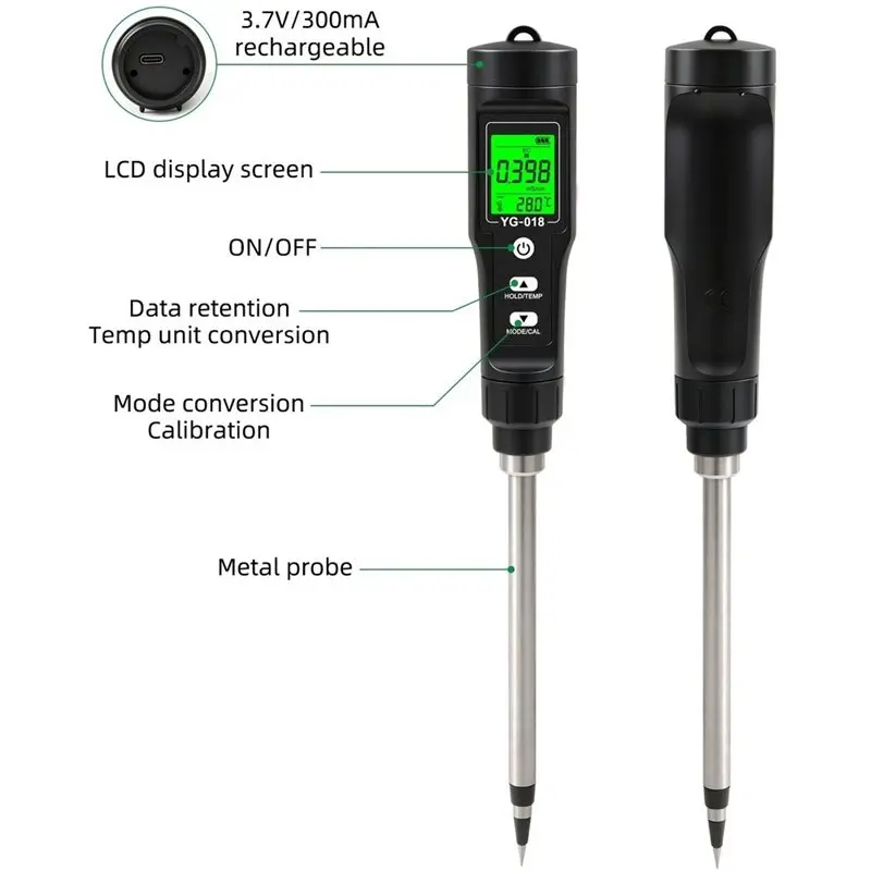[NEW!ABSV】 7-In-1 Soil NPK Tester Rechargeable EC Moisture Temp Fertility Meter For Garden Planting