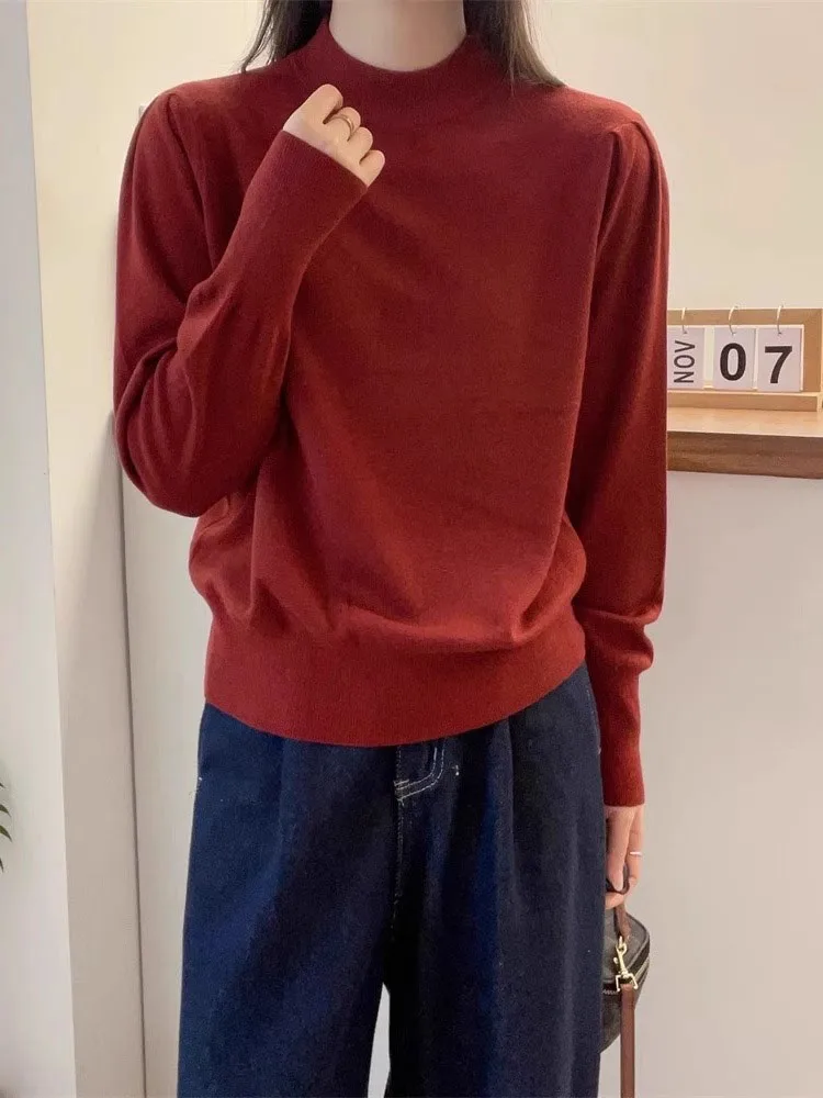 

Женская модная базовая трикотажная кофта с высоким воротником и длинным рукавом, облегающая, однотонная, для ношения под одеждой