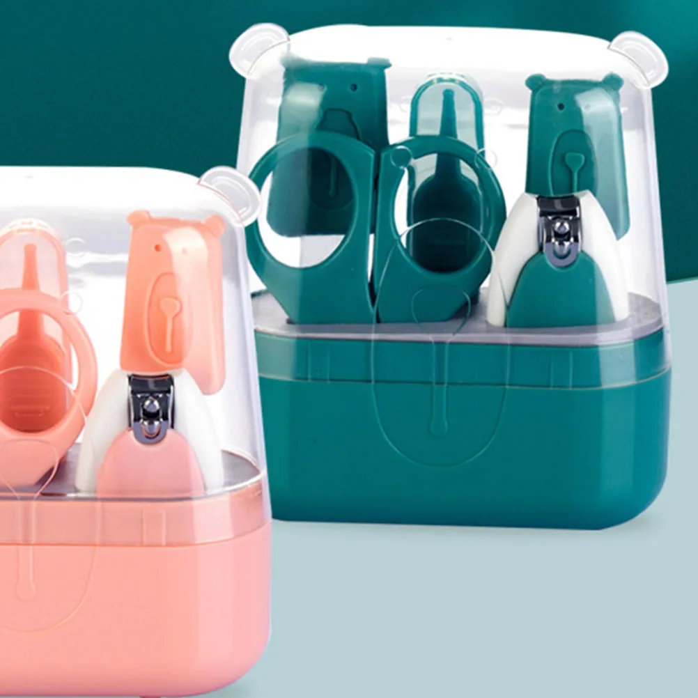 

5-in-1 Baby Nail Clipper Kit Stainless Steel ABS Material Manicure Set for Infant Easy Grip Dust Proof Storage Washable