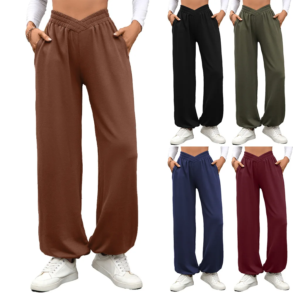 

KIDCRKJ Women Spring Elastic-Cuff Tapered Pants Solid Elastic-Waist Loose-Fit Lady's Casual Pants Casual Trousres For Female