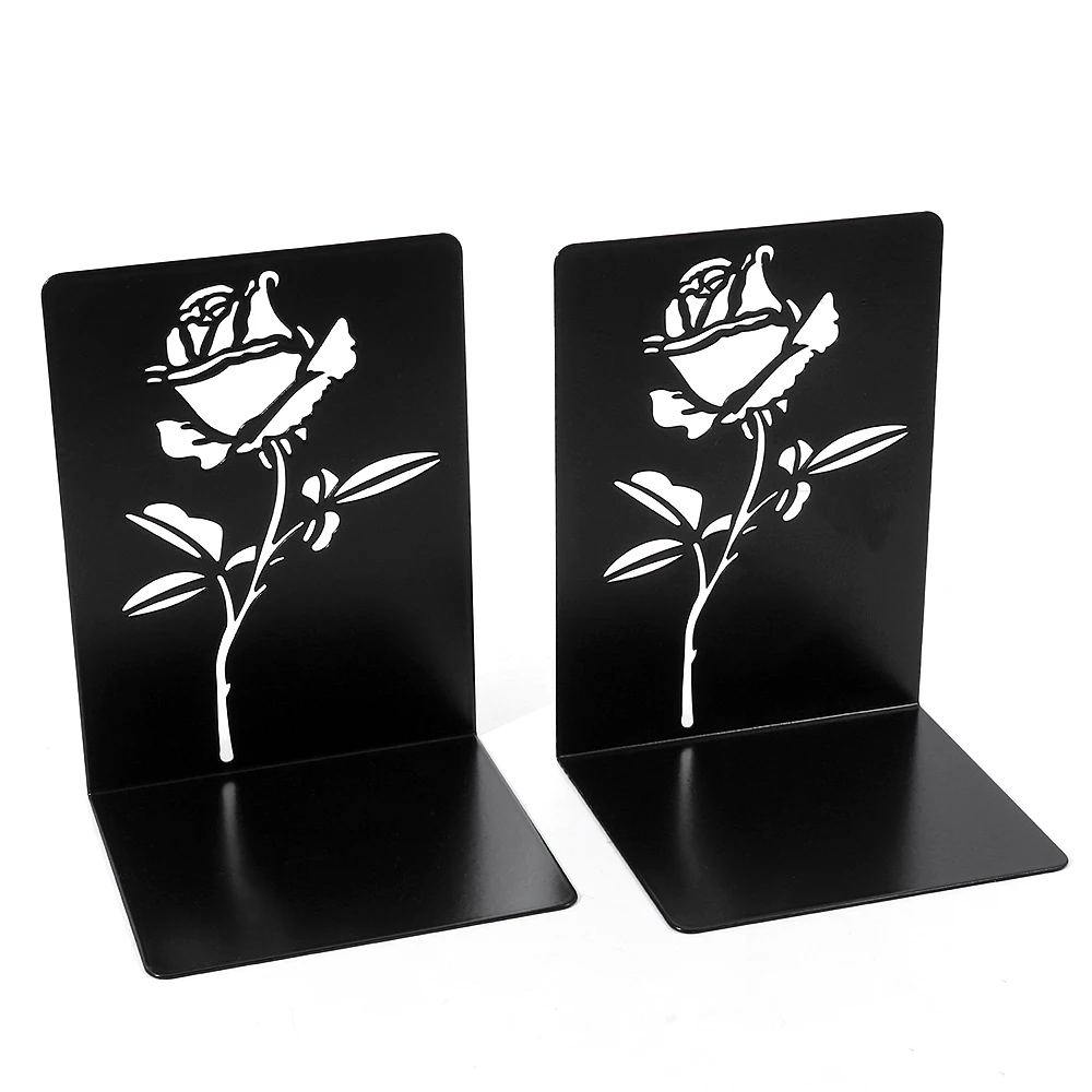 2pc Personalized Rose Book End, Heavy-Duty Metal Book Holder, Home Desktop Organizer, Office Book End Storage for Book Lovers