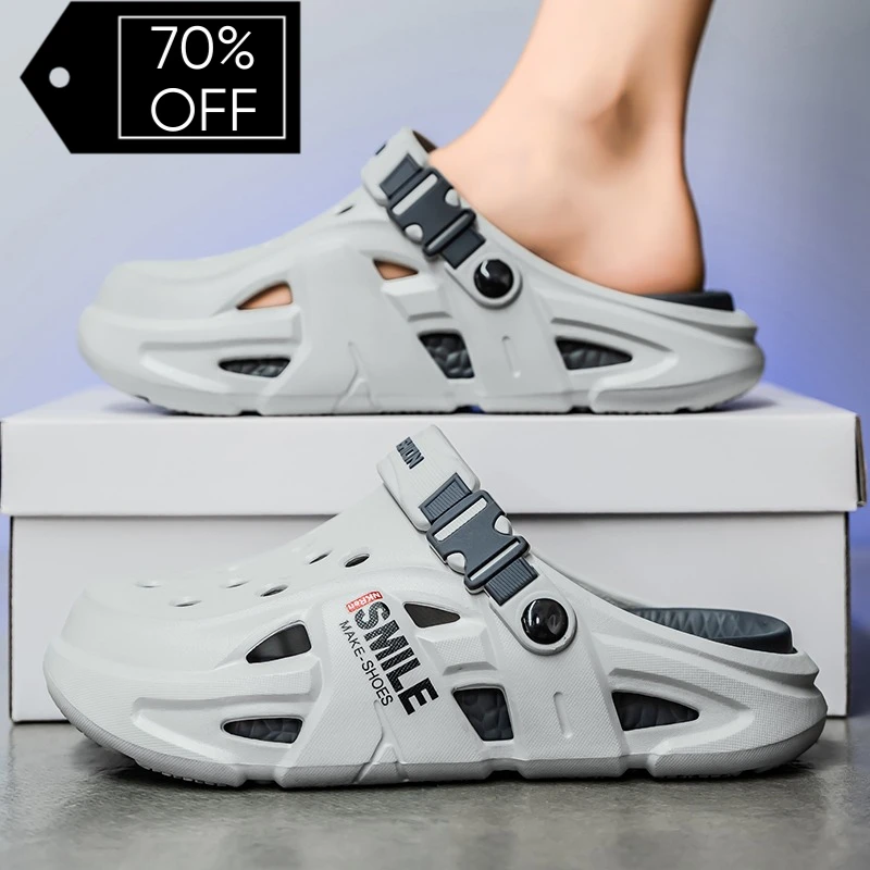 

A Pair of Men's New Clogs, Summer New Wear-Resistant, Non-Slip Sports Beach Shoes, Soft-Soled Comfortable elastic laces slippers
