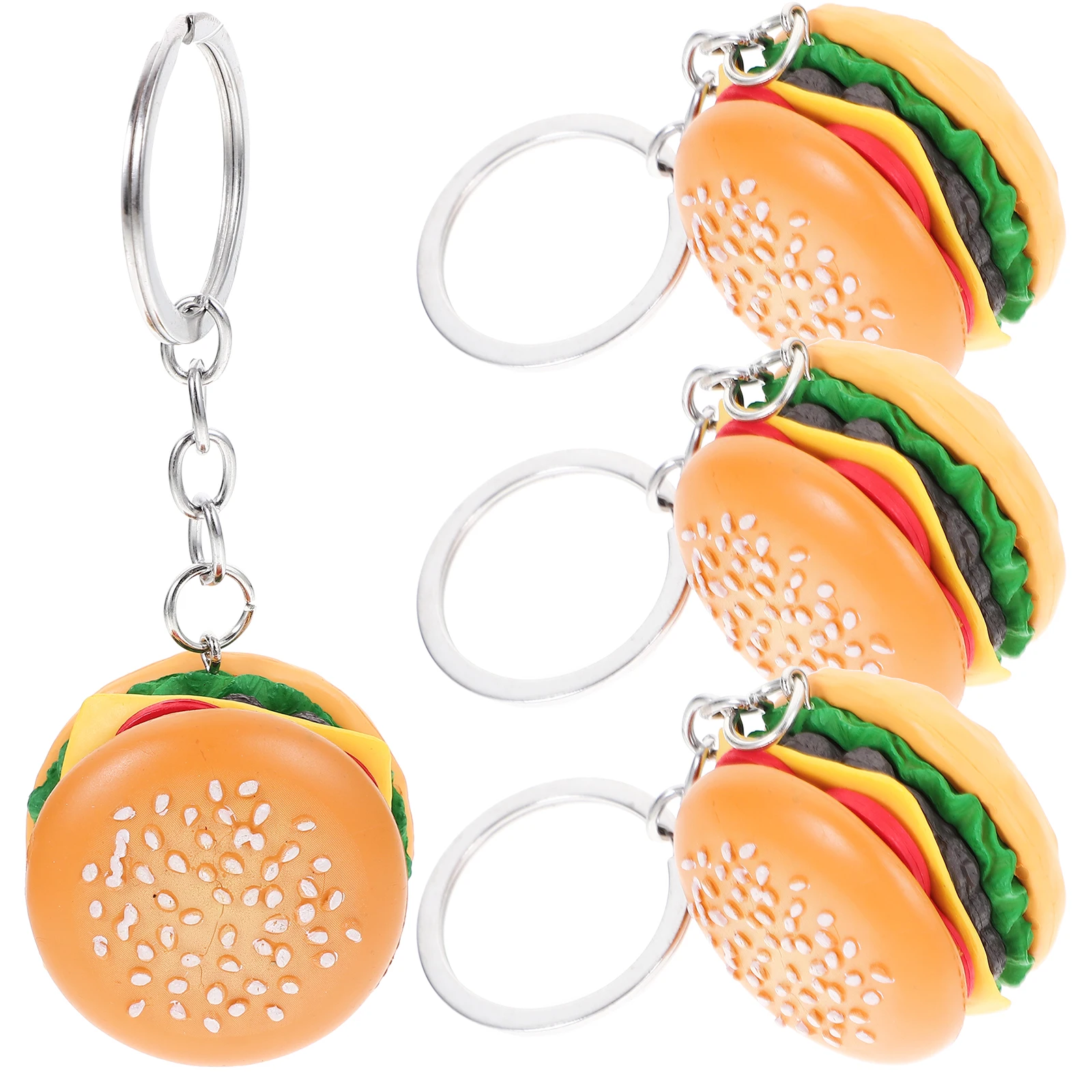 

4pcs Simulation Food Hamburger Keychains PVC Material Cute Cartoon Burger Pendant Decorative Gifts Hanging Charms Lovely