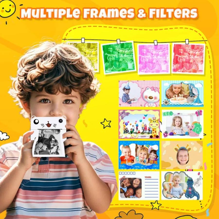 Câmera digital infantil para fotografia, mini impressora portátil térmica instantânea, câmera fotográfica para crianças, 1080p, hd, 2.4 polegadas, brinquedo, presentes