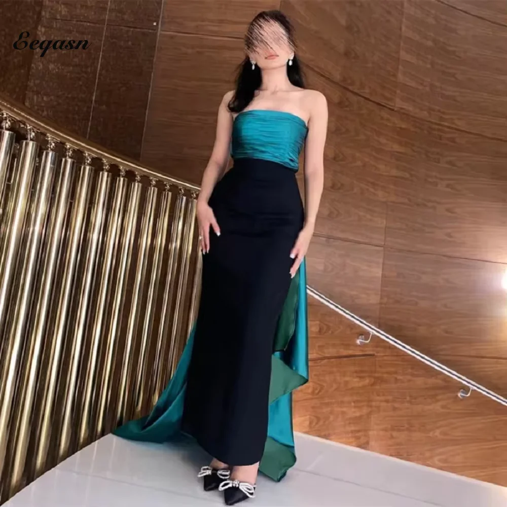 

Strapless Prom Party Dresses Mermaid Skirt Robe De Soiree Satin Evening Gowns Long Sheath Celebrity Dress Elegant