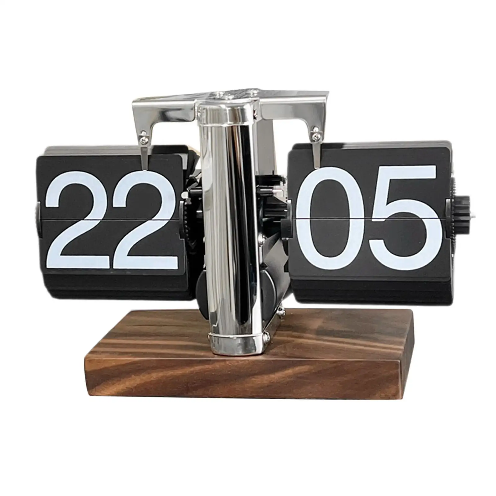 Automatic Flip Down Clock Vintage Wood Base Table Clock Digital Decor for Home Office Bedroom