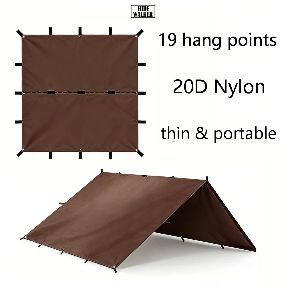 

20D Nylon 19 Hang Points Camping Tarp 3X3 Waterproof Flame Retardant Lightweight Hiking Flysheet Outdoor Trekking Tarp Shelter