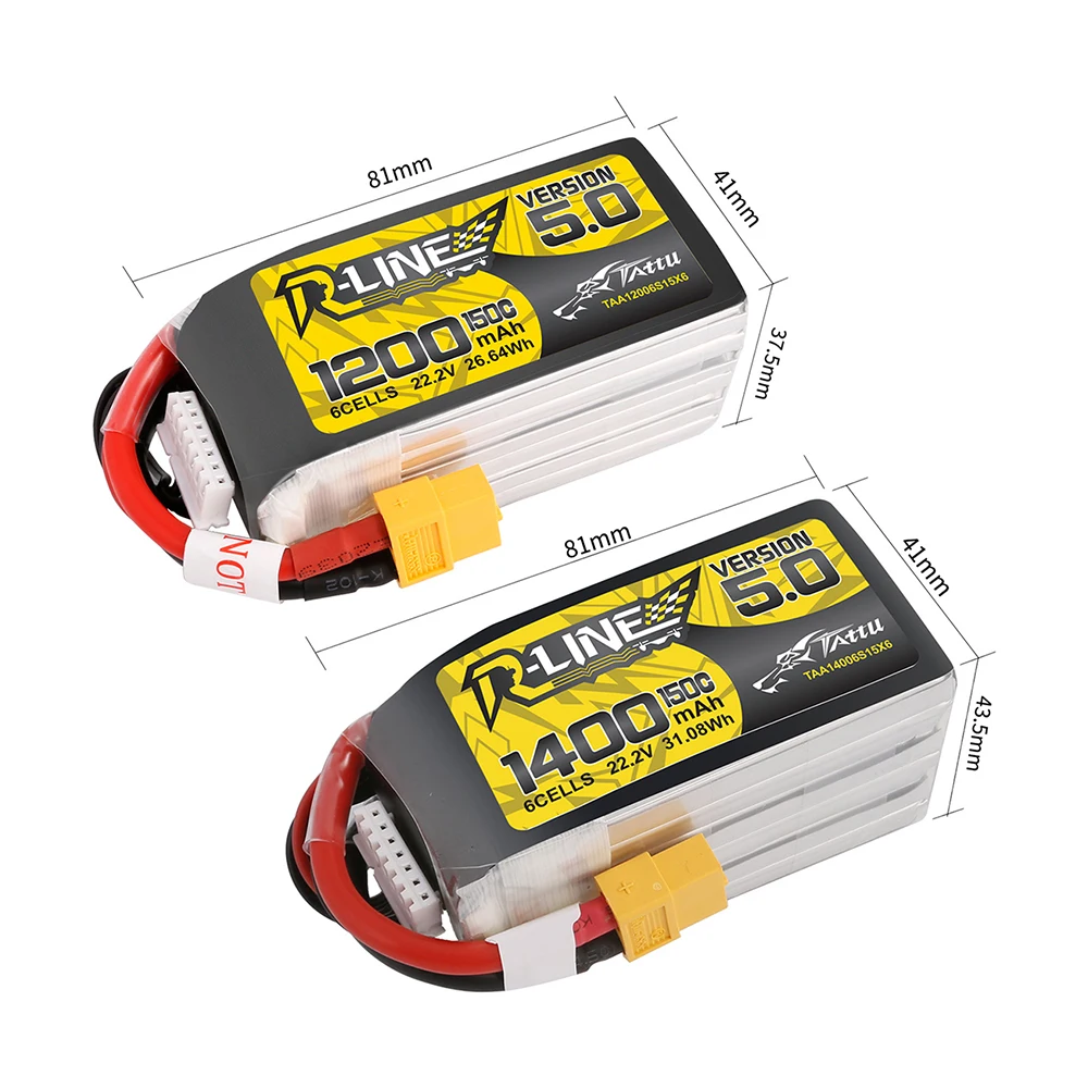 TATTU R-LINE 5.0 22.2V 1200mAh/1400mAh 150C akumulator LiPo do helikoptera RC Quadcopter FPV Racing Drone części 6s bateria