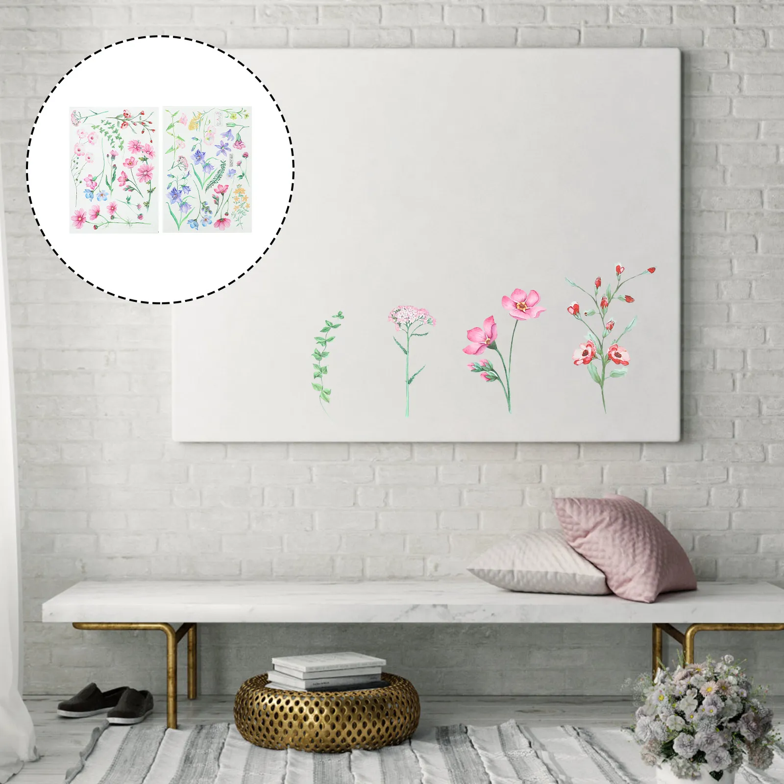2 Pcs Bedroom Wall Stickers Floral Decal Creative Decals Cute Flowers Wallpaper