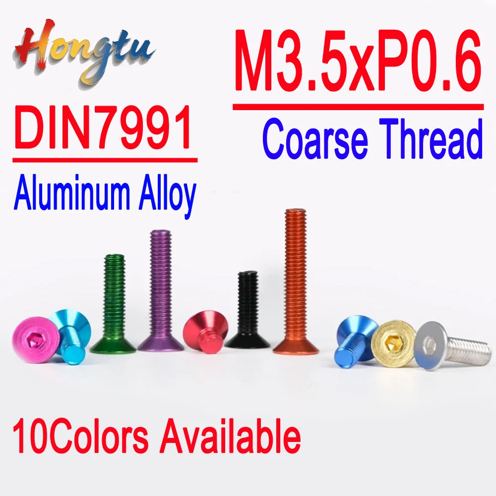 

M3.5x0.6 DIN7991 Colorful Aluminum Hex Socket Countersunk Head Screws-10 Colors Coarse Thread Allen Key Screws for DIY Craft